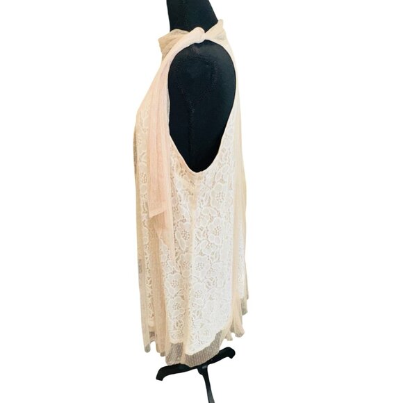 NWT RYU IVORY DRESS TAN TULLE NUDE LACE TIE NECK HALTER M Party Wedding Cocktail - Picture 5 of 14